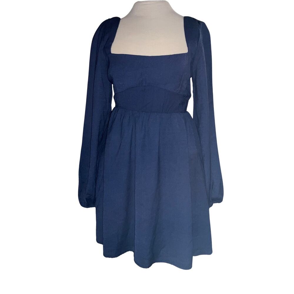 NWOT Altar'd State Rayna Navy Smocked Babydoll Dress Puff Sleeve M SS26